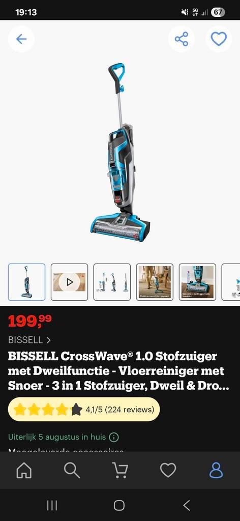 Bissell Crosswave - Vloerreiniger, Witgoed en Apparatuur, Stofzuigers, Gebruikt, Waterstofzuiger, Reservoir, Ophalen