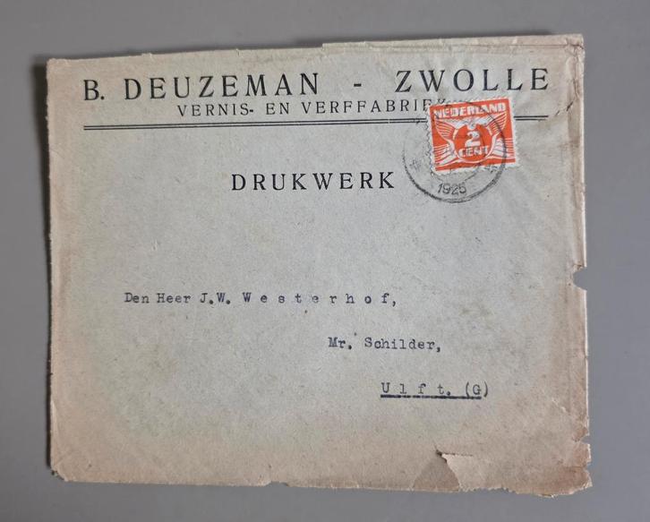 275) RECLAME ENVELOP B.DEUZEMAN ZWOLLE 1925 - VERFFABRIEK, Verzamelen, Merken en Reclamevoorwerpen, Gebruikt, Overige typen, Ophalen of Verzenden