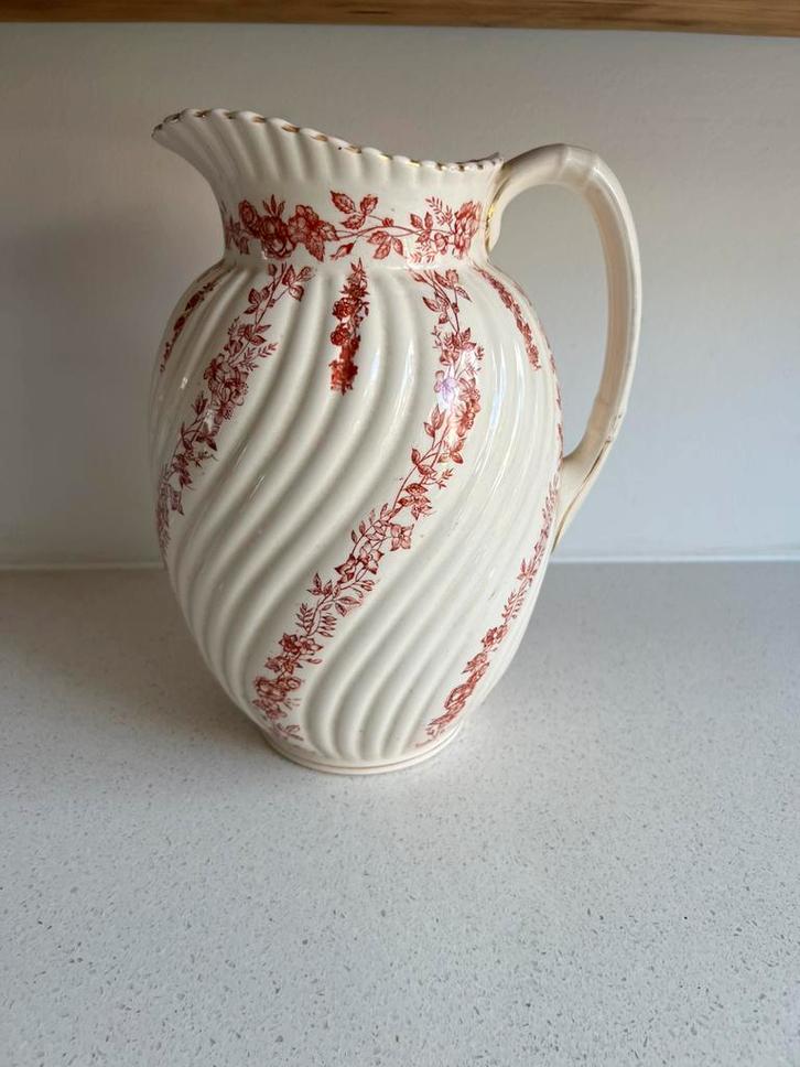 Antieke keramieken waskan met rood bloemendecor – sierkan, Antiek en Kunst, Antiek | Vazen, Ophalen