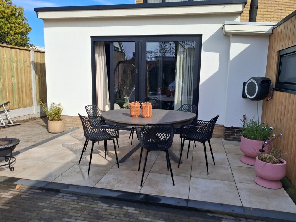 Ronde eettafel 1.60 met 6 kuipstoelen, Tuin en Terras, Tuintafels, Ophalen of Verzenden