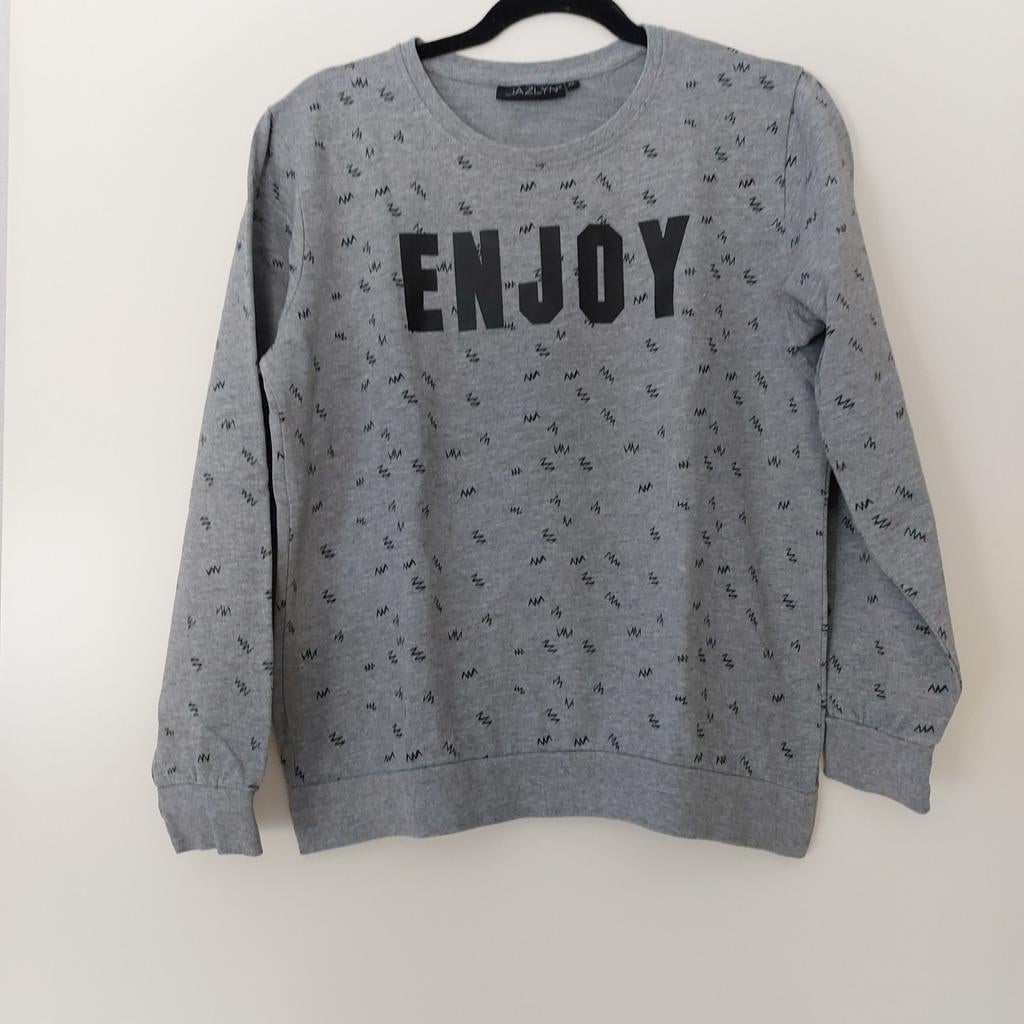 Grijze sweater met 'ENJOY' opdruk, Jazlyn, Maat 46/48 (XL) of groter, Ophalen of Verzenden, Lange mouw
