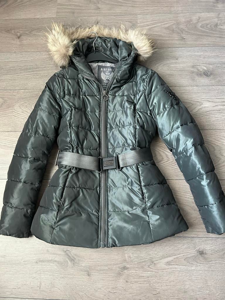Airforce winterjas met bontkraag maat S, Ophalen of Verzenden, Gedragen, Maat 36 (S), Groen
