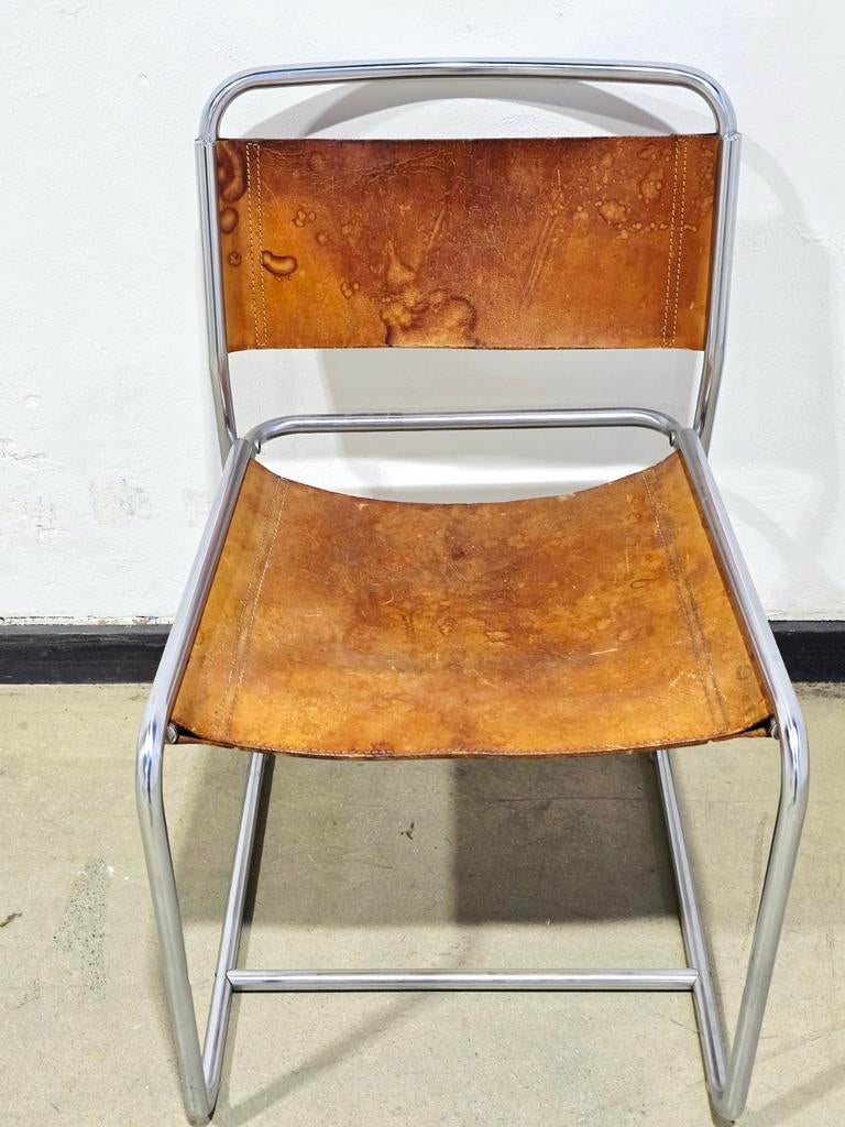 Rare 70s SE18 Dining Chair by Claire Bataille & Paul Ibens, Gebruikt, Bruin, Leer, Ophalen of Verzenden