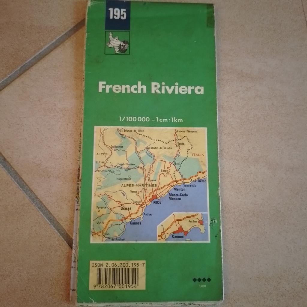 oude Michelin wegenkaart 195 van de Franse Riviera, Gelezen, Verzenden, Landkaart, 1800 tot 2000