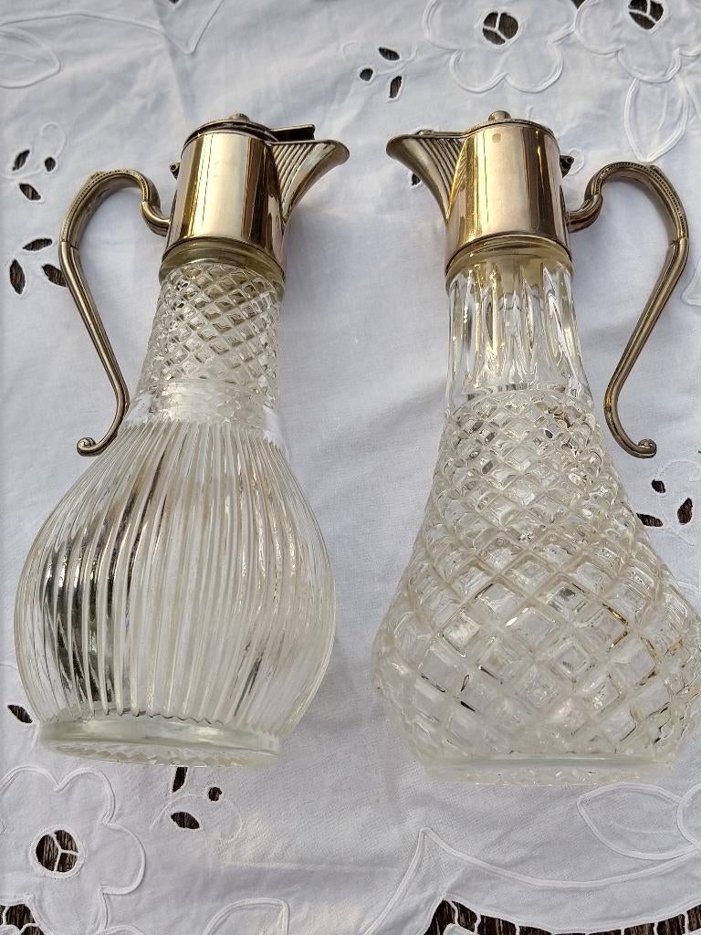 2 vintage kristallen karaffen van e.p.zinc met silver plated, Overige materialen, Ophalen of Verzenden, Zo goed als nieuw, Verzilverd