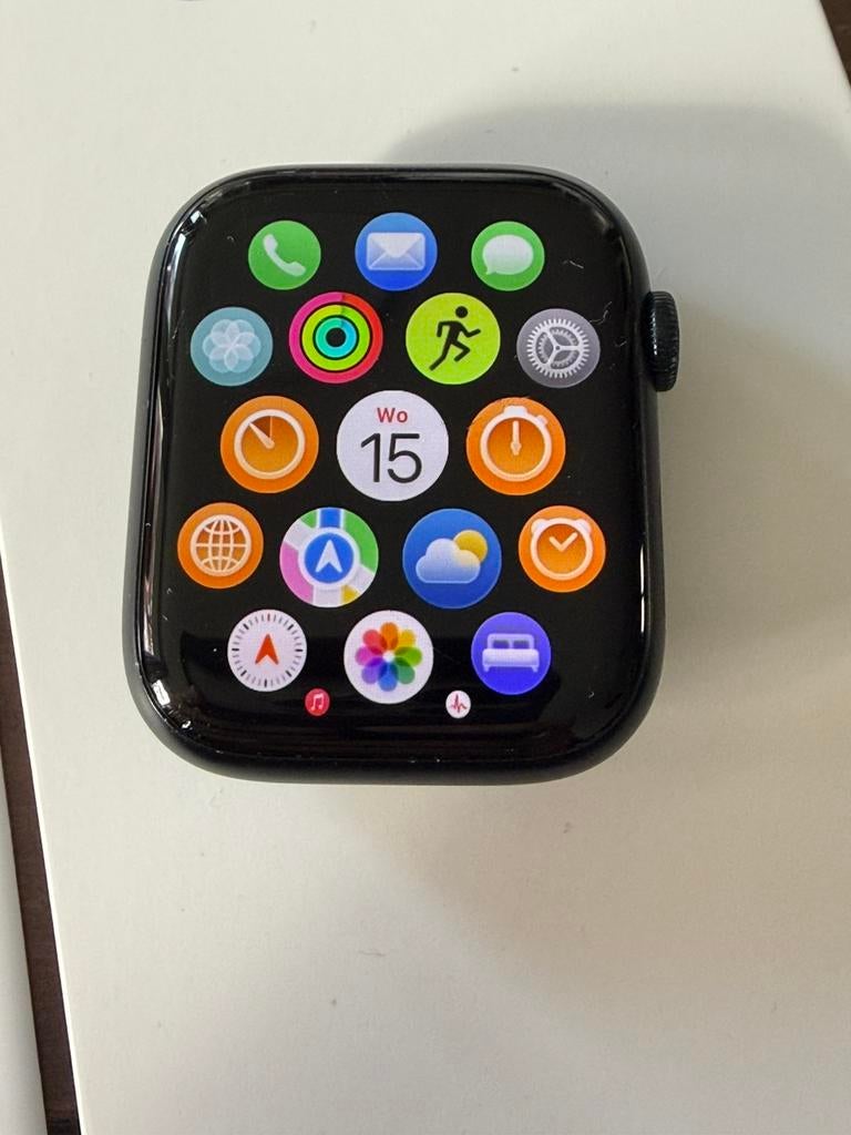 Originele Apple watch S9 - 45mm aluminium, Zwart, IOS, Ophalen of Verzenden, Zo goed als nieuw