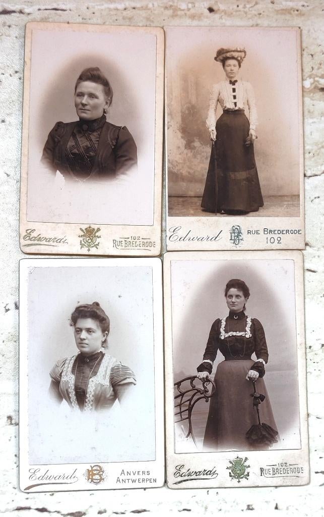 4 CDV Carte de Visite met dames fotograaf Edward Antwerpen, Verzamelen, Foto's en Prenten, Foto, Ophalen of Verzenden, Zo goed als nieuw
