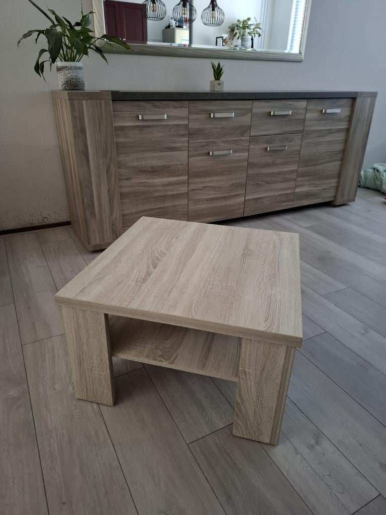 Moderne salontafel, woonkamertafel met 1 lade en 1 vak, hoogglans, LED's, MDF hout, zwart