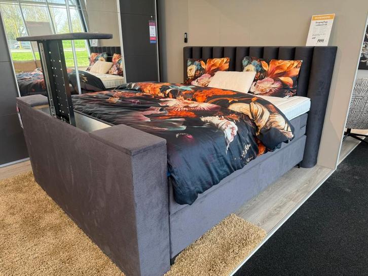 Haco boxspring Stripe, Huis en Inrichting, Slaapkamer | Boxsprings, Zo goed als nieuw, 180 cm, 200 cm, Tweepersoons, Grijs, Ophalen