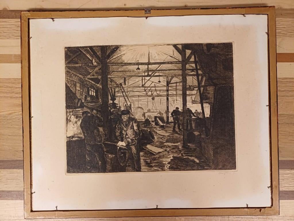 Ets Jan Sluijters Jr – fabriek Velsen, Antiek en Kunst, Kunst | Etsen en Gravures, Ophalen of Verzenden, Ets