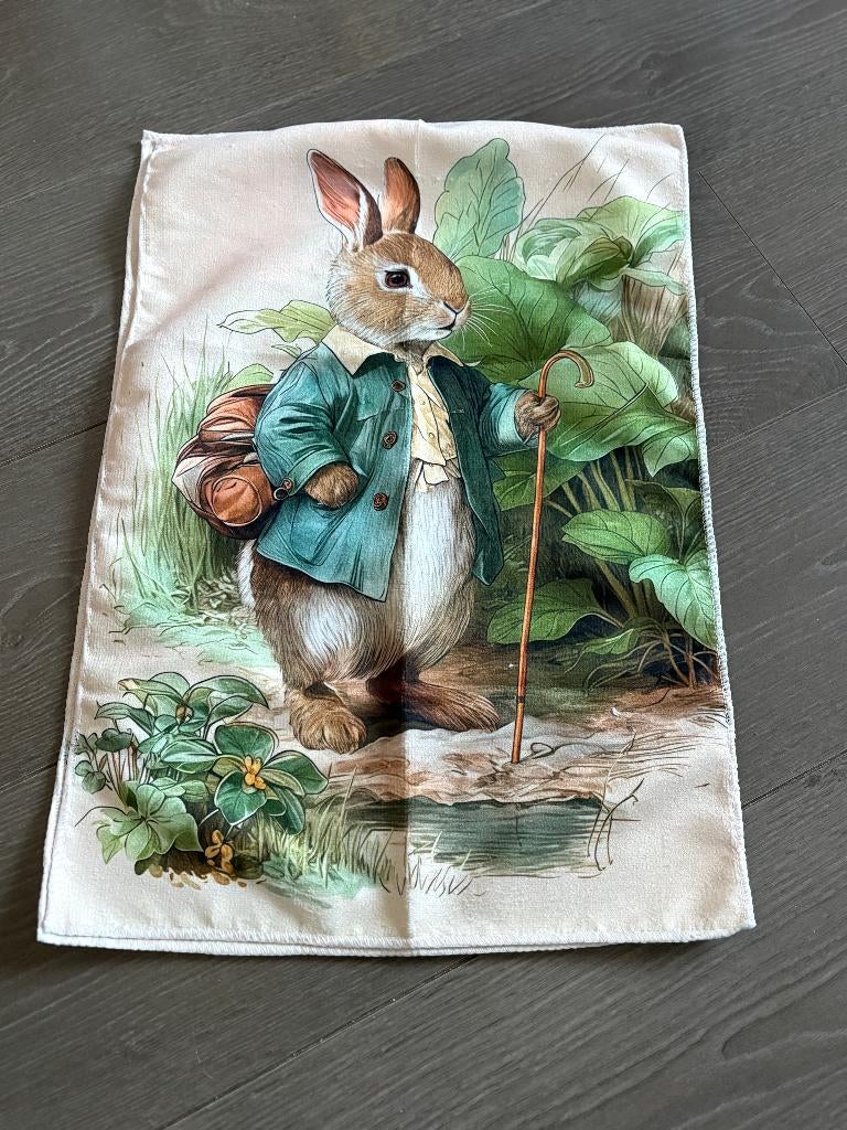 Vintage Peter Rabbit met wandelstok- Beatrix Potter, Huis en Inrichting, Ophalen of Verzenden, Nieuw, Overige kleuren, Theedoek of Handdoek