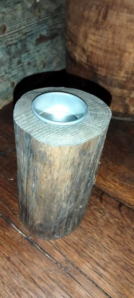 Brocante boomstam kandelaar, Ophalen of Verzenden