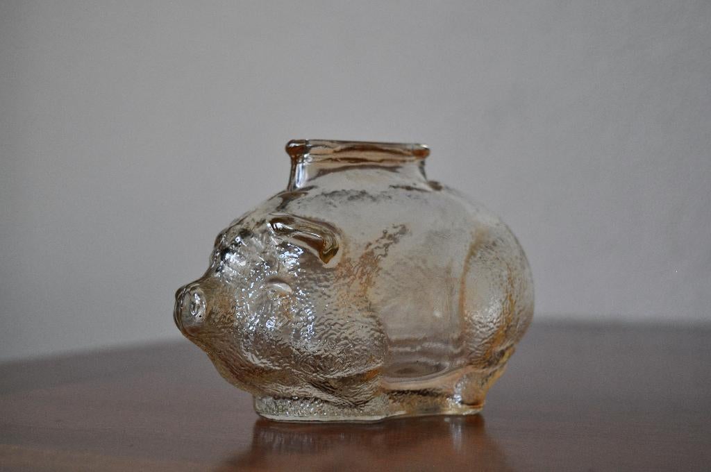 Vintage Spaarvarken Spaarpot varken Glas 11 cm, Verzamelen, Spaarpotten, Ophalen of Verzenden, Gebruikt, Overige materialen, Dier