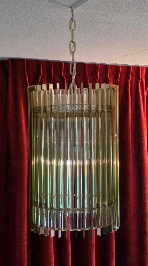 Vintage Glazen Hanglamp, Huis en Inrichting, Lampen | Hanglampen, Zo goed als nieuw, 50 tot 75 cm, Glas, Metaal, Ophalen