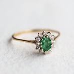 Vintage 9k goud cluster ring met smaragd & CZ - maat 17,75, Ophalen of Verzenden, Zo goed als nieuw, 17 tot 18, Met edelsteen