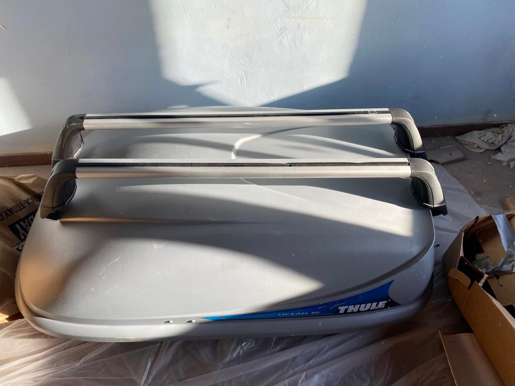 Thule Ocean 80 dakkoffer + originele VW dakdragers compleet, Auto diversen, Dakkoffers, Ophalen of Verzenden