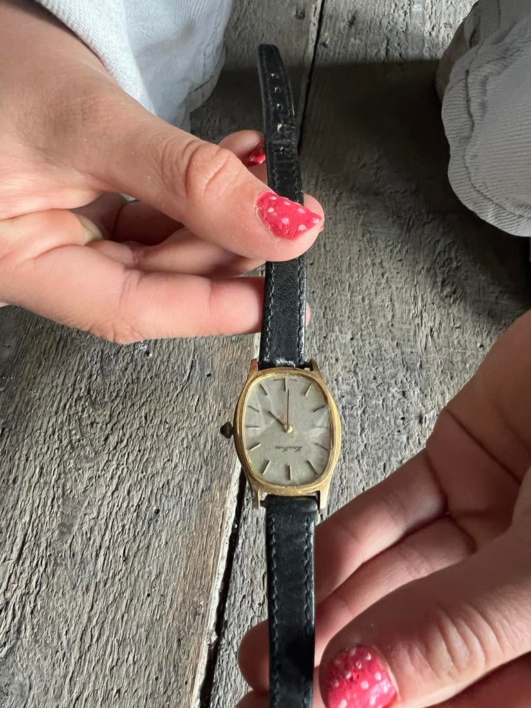 Vintage Louis Cardin dameshorloge - Goudkleurig met leer, Polshorloge, Goud, Ophalen, Overige merken