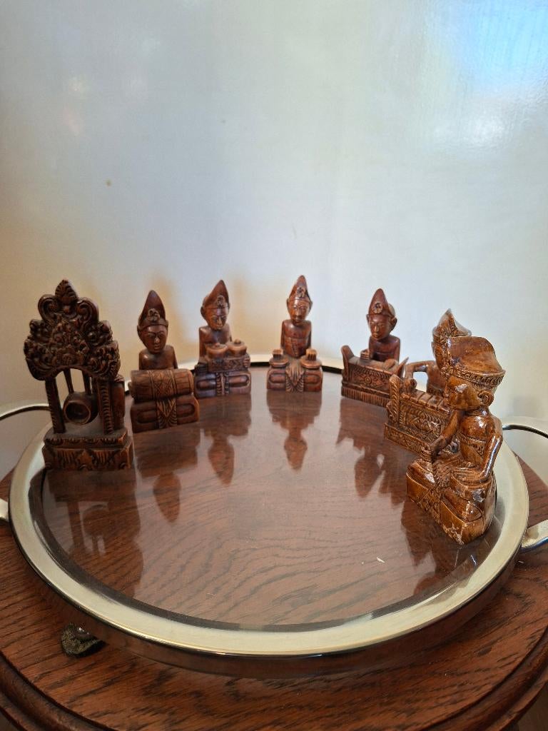Houtsnijwerk beeldjes art deco Bali Indonesie Gamelan, Antiek en Kunst, Ophalen, Minder dan 20 cm, Art deco, Handgemaakt