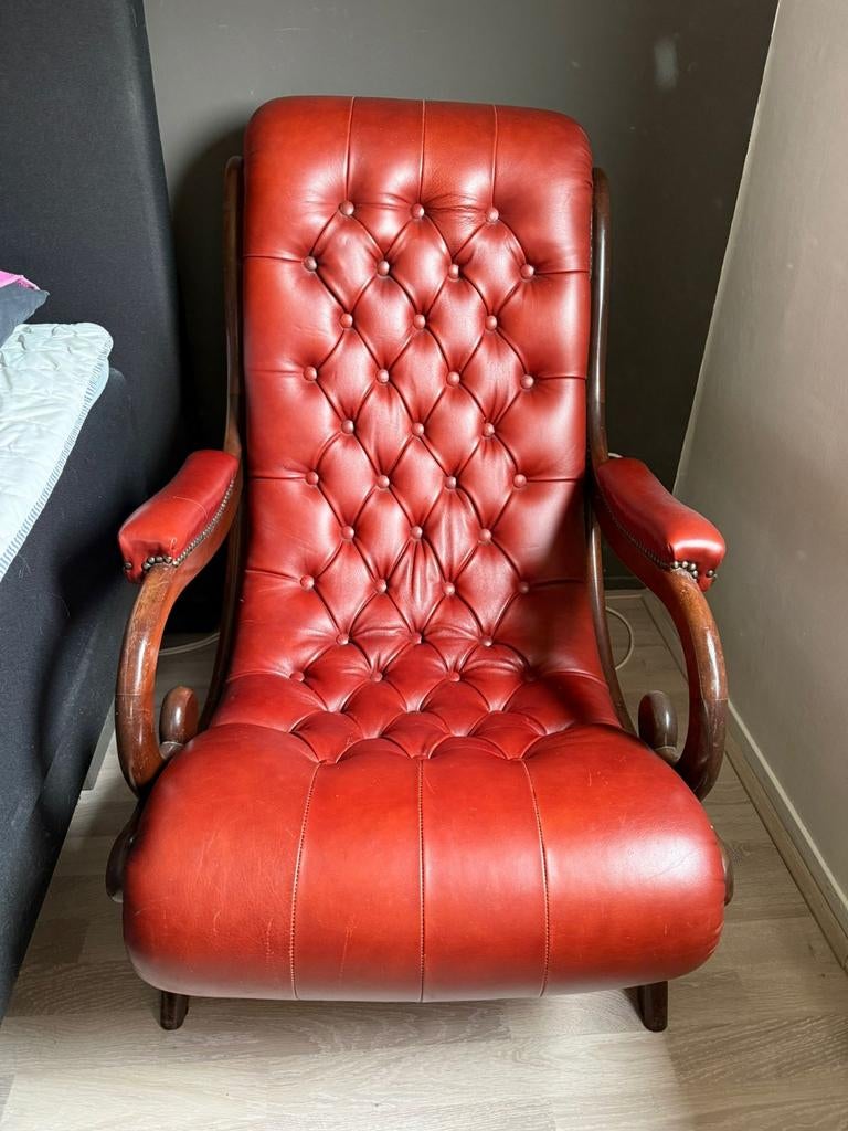 Chesterfield Fauteuil, Huis en Inrichting, Fauteuils, Ophalen, Zo goed als nieuw, 75 tot 100 cm, Leer