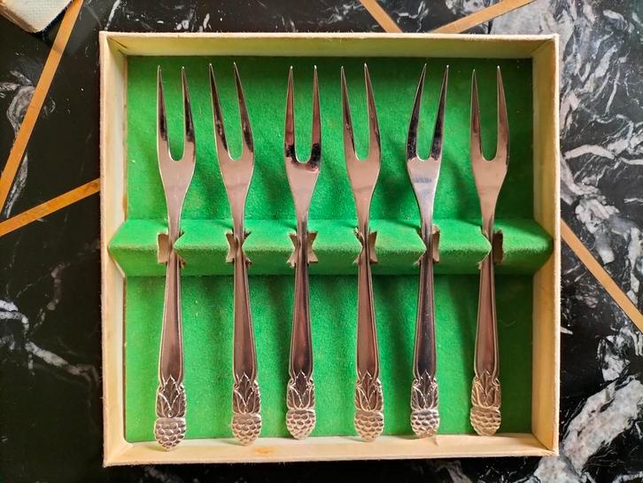 6 Gero Zilmeta Taartvorkjes Braam 12 cm, Huis en Inrichting, Keuken | Bestek, Zo goed als nieuw, Los bestek, Rvs of Chroom, Vaatwasserbestendig