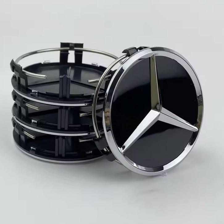Set naafdoppen 75 mm Mercedes (4 stuks) nieuw zwart, Auto diversen, Wieldoppen, Nieuw, Verzenden