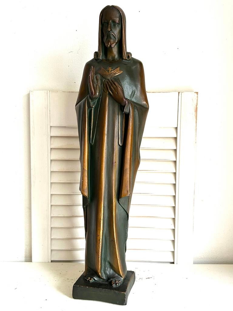 Antiek Heiligen beeld Jezus gips 55 cm, Antiek en Kunst, Antiek | Religie, Ophalen