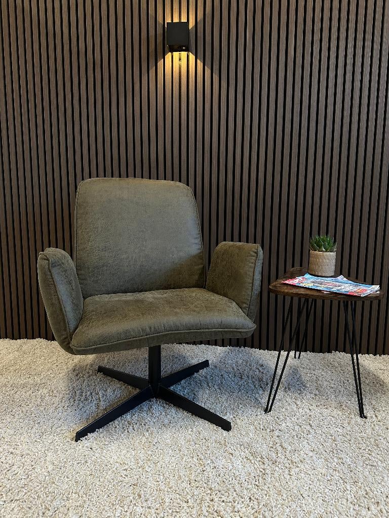 NIEUW! Fauteuil Lugo mosgroen, Minder dan 75 cm, Leer, Nieuw, Ophalen of Verzenden