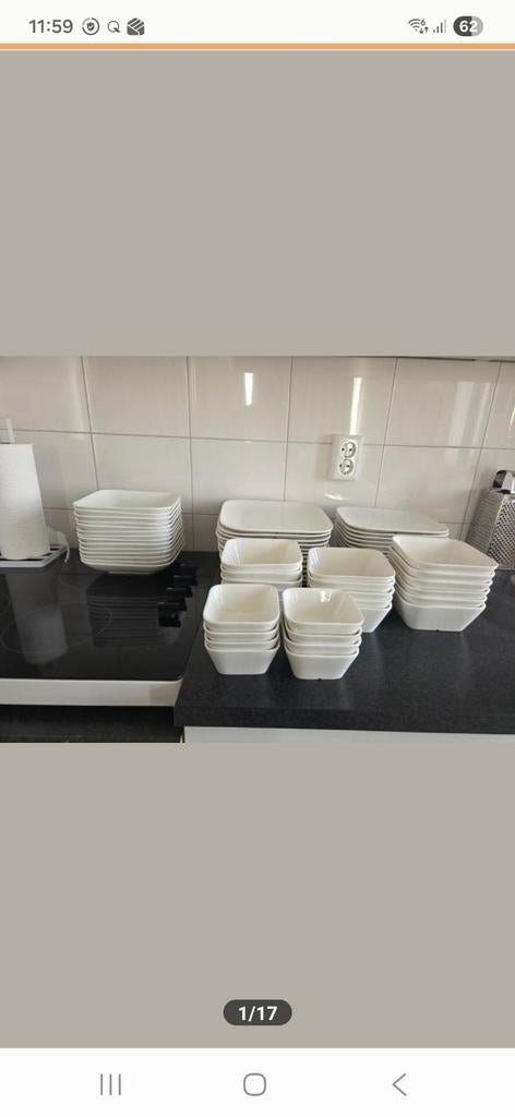 Action wit porselein servies, vierkant, Huis en Inrichting, Keuken | Servies, Ophalen, Porselein, Overige stijlen, Bord(en)