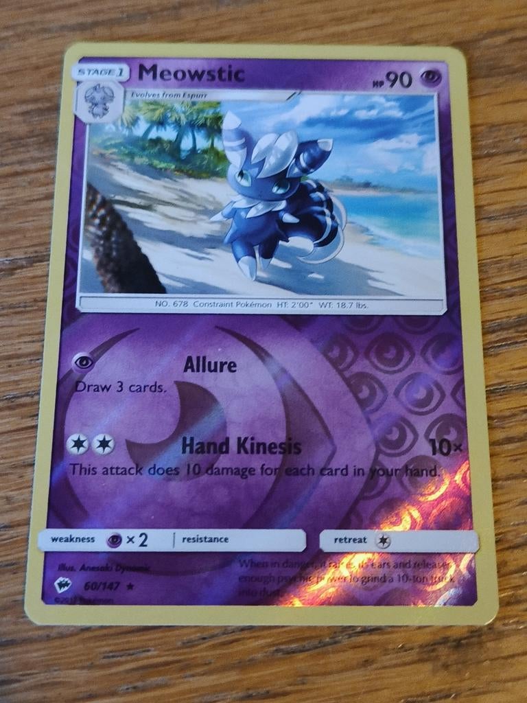 Meowstic reverse holo 060/147 burning shadows, Ophalen of Verzenden, Zo goed als nieuw, Losse kaart, Foil