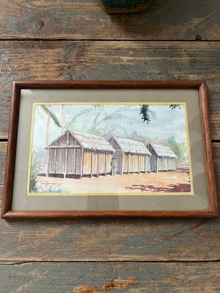 KUNST SCHILDERIJ AQUAREL PAPIER OOSTERS GESIGNEERD, Antiek en Kunst, Ophalen of Verzenden