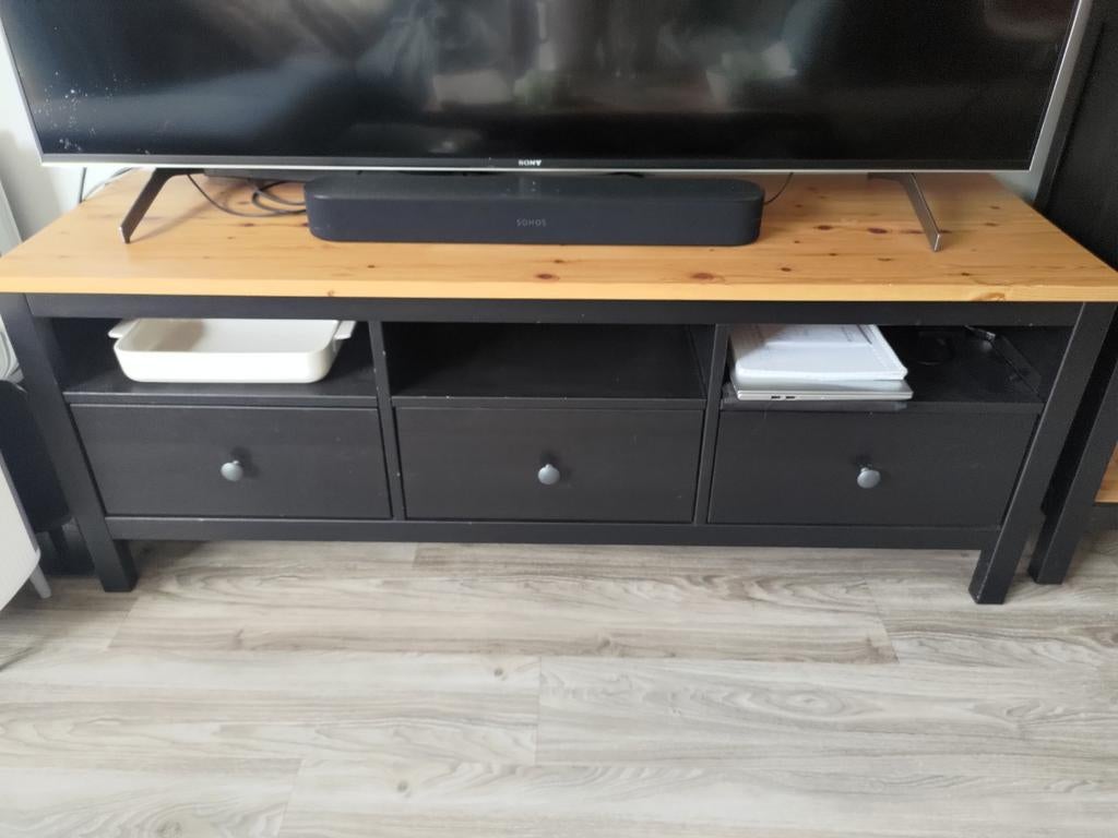 Ikea Hemnes tv meubel zwartbruin/lichtbruin, Ophalen, Gebruikt, 100 tot 150 cm, Minder dan 100 cm