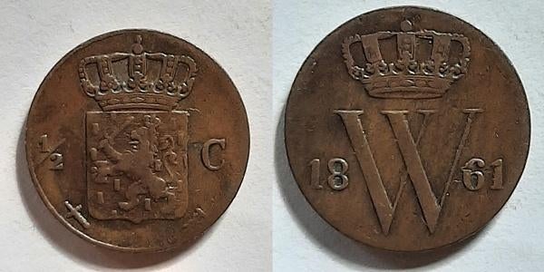 Halve cent 1861, Postzegels en Munten, Munten | Nederland, Verzenden, Koning Willem III, Overige waardes