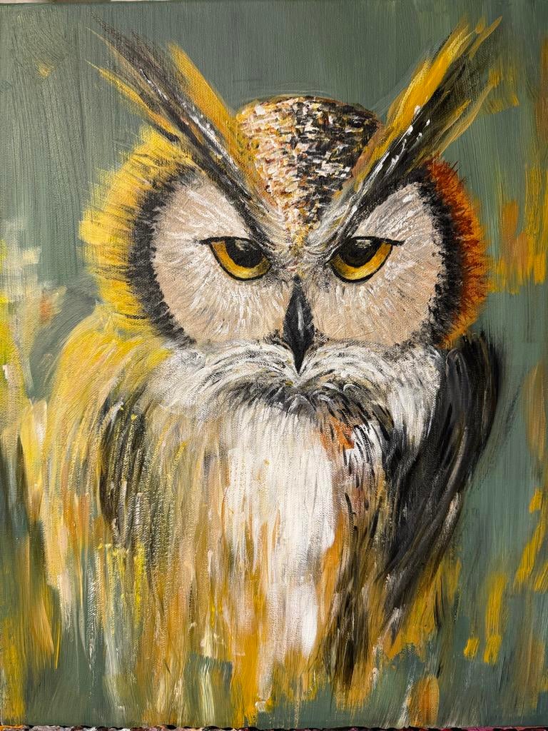 Schilderij van een Uil - Handgeschilderd Kunstwerk, Ophalen