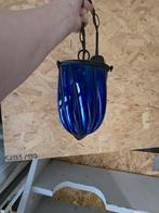 Kobaltblauwe glazen hanglamp - handgeblazen lantaarn, Ophalen, Bohemien, Vintage, Mediterraan, Gebruikt, Glas