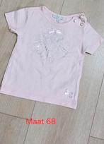 Roze T-shirt met schelp en strikjes - Maat 68, Kinderen en Baby's, Babykleding | Maat 68, Gebruikt, Meisje, Ophalen of Verzenden