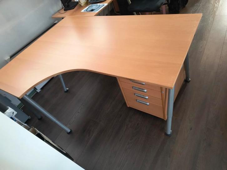 IKEA Galant Bureau met Ladekast - Beukenkleur, Huis en Inrichting, Bureaus, Gebruikt, Hoekbureau, IKEA, Modern, Spaanplaat of MDF