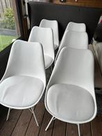 6 witte eetkamerstoelen te koop, Ophalen, Kunststof, Gebruikt, Wit