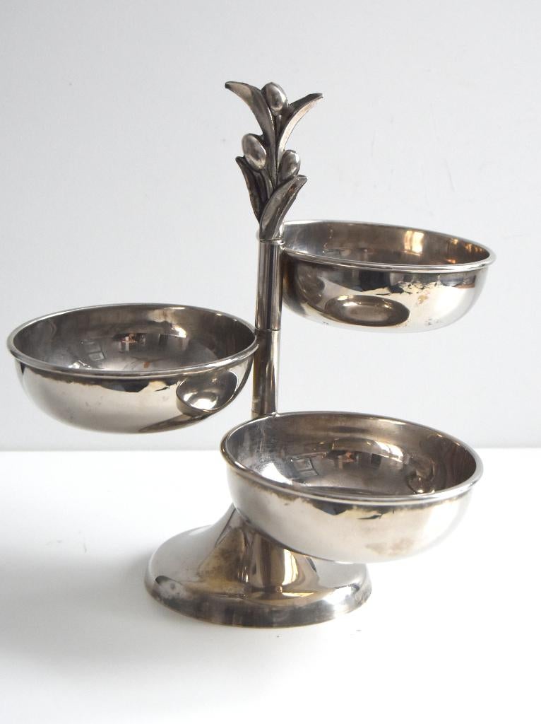 Verzilverde vintage etagère met 3 verstelbare kommen, Ophalen of Verzenden, Gebruikt