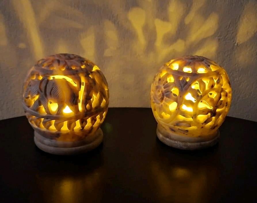 Speksteen/Marmer Lichtjeshouder set - Evt voor Amberblokjes, Ophalen of Verzenden, Overige materialen, Minder dan 25 cm