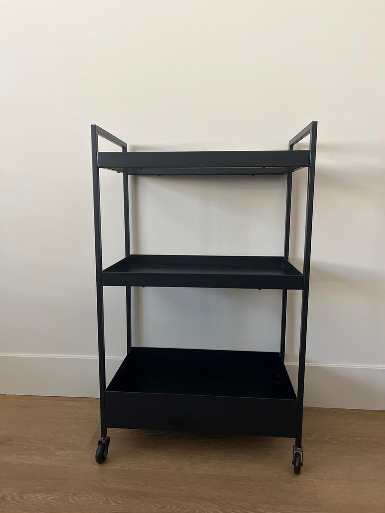 Zwart metalen serveerwagen/trolley met 3 planken, Huis en Inrichting, Zwart, Ophalen of Verzenden, Zo goed als nieuw, Metaal