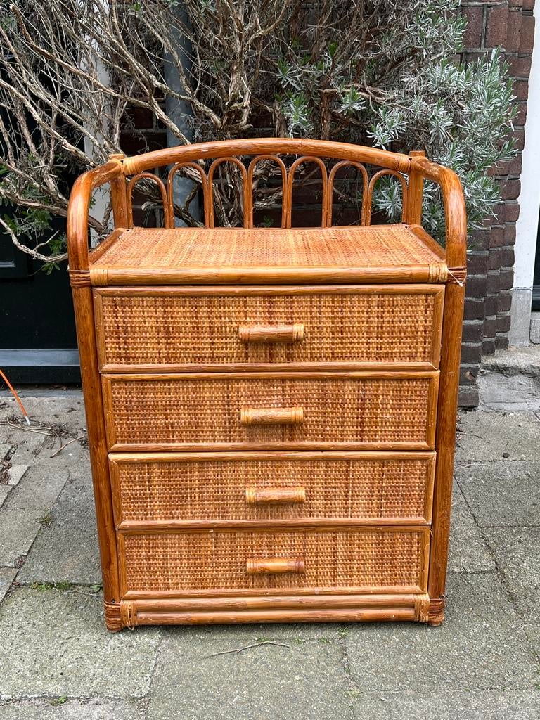 Vintage rotan ladenkastje 1970 boho riet bamboe, Ophalen, Overige materialen, Gebruikt, Vintage
