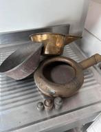 Antiek koperen kolenstrijkijzer + oude gewichten (vintage), Antiek en Kunst, Antiek | Koper en Brons, Ophalen of Verzenden