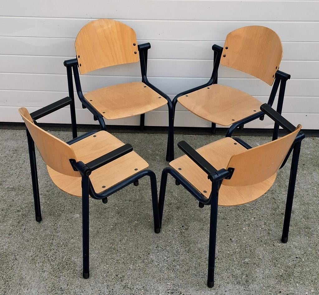 32 x schoolstoelen hout metaal kantine zaal horeca stoelen, Blauw, Ophalen of Verzenden, Zo goed als nieuw, Vijf, Zes of meer stoelen