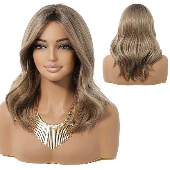 Pruik halflang medium blond haar in laagjes met pony, Verzenden, Nieuw, Pruik of Haarverlenging