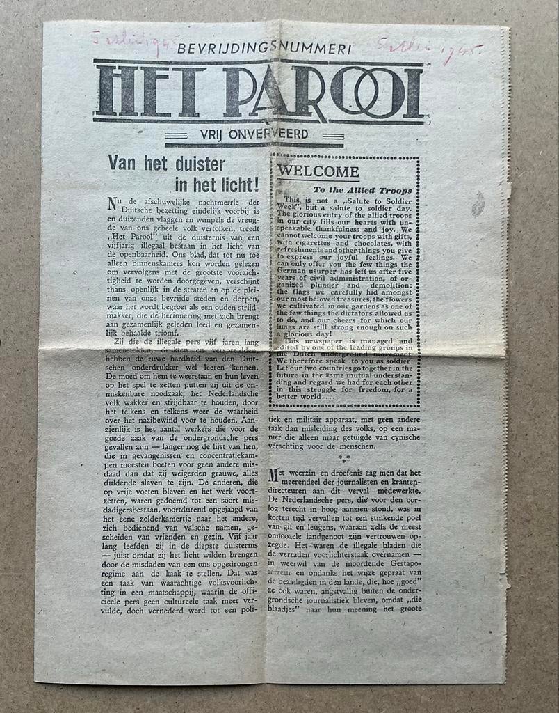 Het Parool Bevrijdingsnummer 5 mei 1945 - Historisch Krant, Verzamelen, Tijdschriften, Kranten en Knipsels, Ophalen of Verzenden