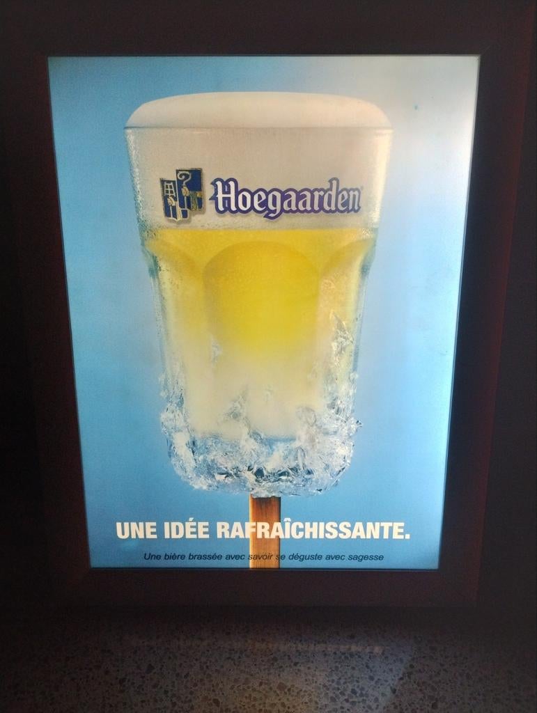 Hoegaarden bier verlicht reclamebord, Ophalen of Verzenden, Gebruikt, Reclamebord, Plaat of Schild, Overige merken