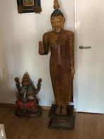 Antiek staand houten Boeddha beeld (Abhaya Mudra), Antiek en Kunst, Kunst | Beelden en Houtsnijwerken, Ophalen of Verzenden