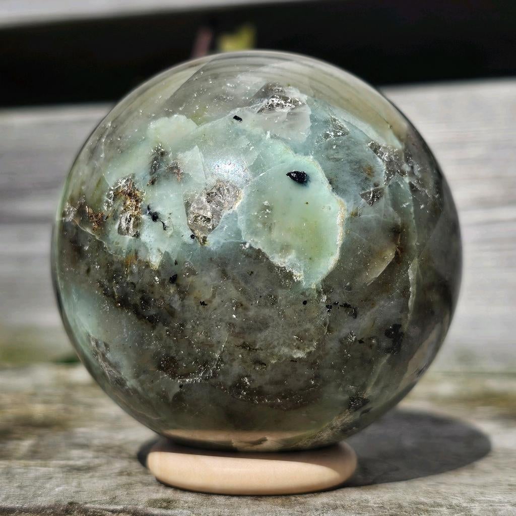 Prachtige groene maansteen bol 78 mm, Ophalen of Verzenden