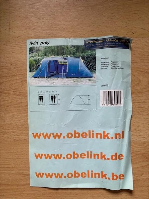 Obelink Twin Poly 2/3 persoons tent met 2 slaapcabines., Caravans en Kamperen, Tenten, Ophalen of Verzenden, Zo goed als nieuw
