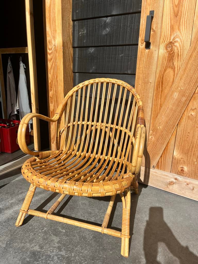 Vintage Rotan stoeltje, Huis en Inrichting, Ophalen, Gebruikt, Bruin, Riet of Rotan